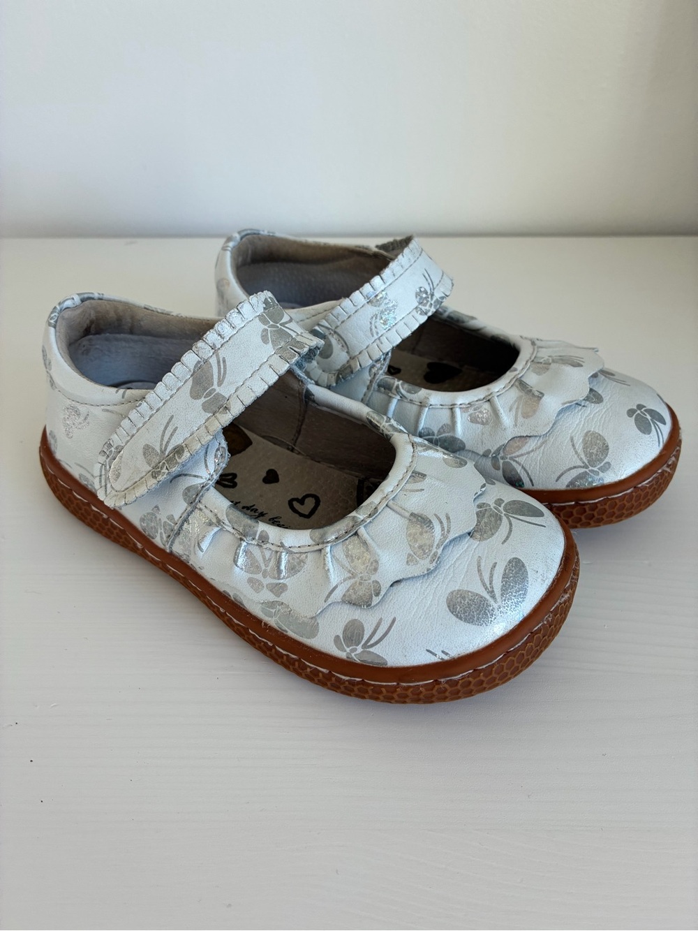 Livie & Luca Silver Floral Mary Jane Shoes with Brown Sole